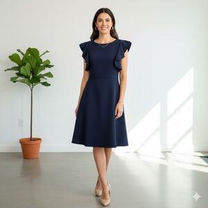 DKNY‎ women’s Navy Ruffle Sleeve Mini Dress size 8 NWT